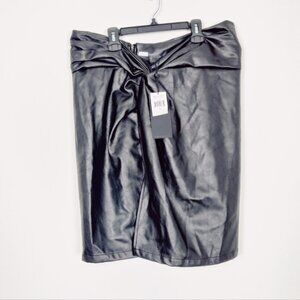 Kendall Kylie Black Faux Leather High-Waisted Skirt Twist Front - Size XL